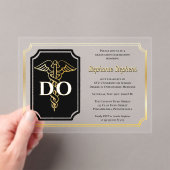 Elegant zwart | Gold Doctor DO afstudeerfeest Acryl Uitnodigingen (Insitu (Draagbaar))