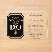 Elegant zwart | Gold Doctor DO afstudeerfeest Acryl Uitnodigingen (Voorkant)