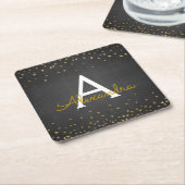 Elegant zwart - Gold Foil Confetti Monogram Kartonnen Onderzetters (Schuin)