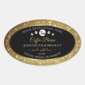 Elegant zwart Gold Glitter-etiket met Logo Ovale Sticker (Voorkant)