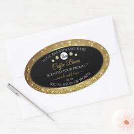 Elegant zwart Gold Glitter-etiket met Logo Ovale Sticker
