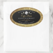 Elegant zwart Gold Glitter-etiket met Logo Ovale Sticker (Tas)