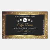 Elegant zwart Gold Glitter-etiket met Logo Rechthoekige Sticker (Voorkant)