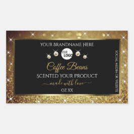 Elegant zwart Gold Glitter-etiket met Logo Rechthoekige Sticker