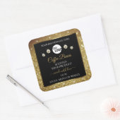 Elegant zwart Gold Glitter-etiket met Logo Vierkante Sticker (Envelop)