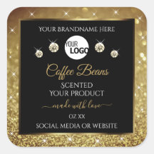 Elegant zwart Gold Glitter-etiket met Logo