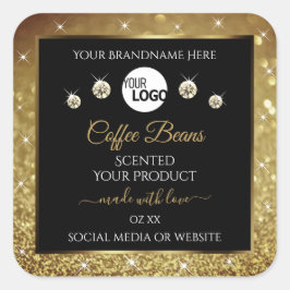 Elegant zwart Gold Glitter-etiket met Logo Vierkante Sticker