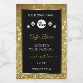 Elegant zwart Gold Glitter-etiket met Logo Voedselcontainer Etiket