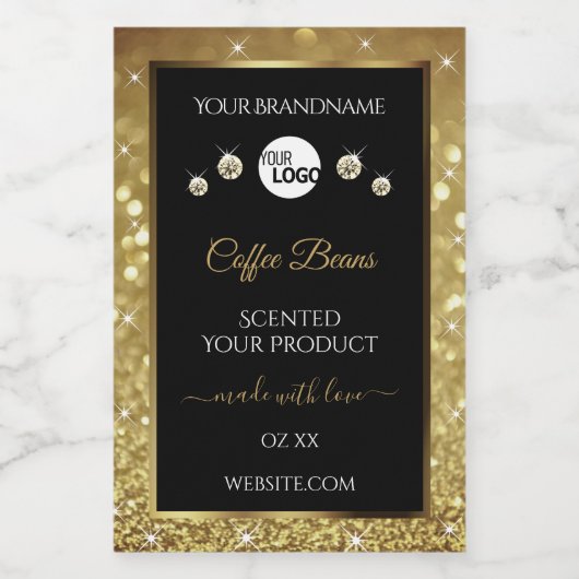 Elegant zwart Gold Glitter-etiket met Logo Voedselcontainer Etiket (Enkel label)