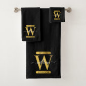 Elegant zwart & Gold Monogram modern script Bad Handdoek (Insitu)