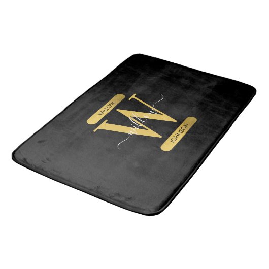 Elegant zwart & Gold Monogram modern script Badmat (Gekanteld)