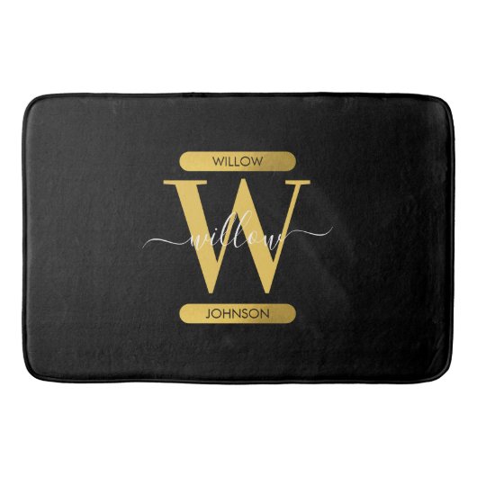 Elegant zwart & Gold Monogram modern script Badmat (Voorkant)