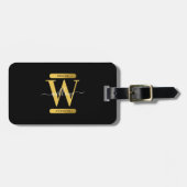 Elegant zwart & Gold Monogram modern script Bagagelabel (Voorkant horizontaal)
