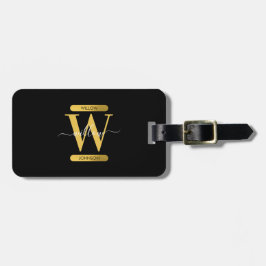 Elegant zwart & Gold Monogram modern script Bagagelabel
