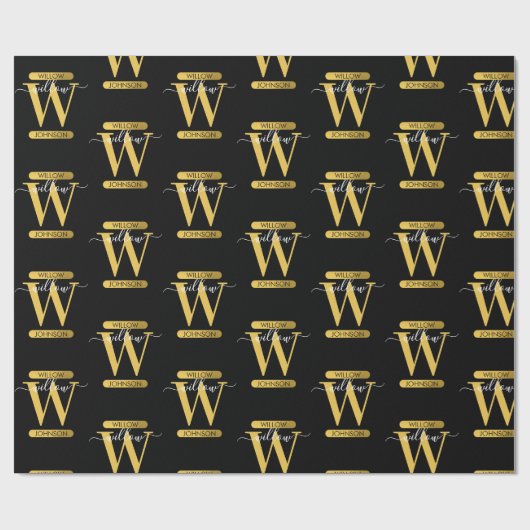Elegant zwart & Gold Monogram modern script Cadeaupapier (Vlak)