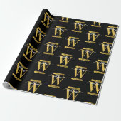 Elegant zwart & Gold Monogram modern script Cadeaupapier (Uitgerold)