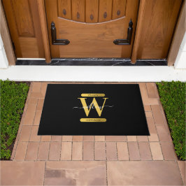 Elegant zwart & Gold Monogram modern script Deurmat