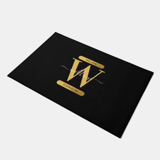 Elegant zwart & Gold Monogram modern script Deurmat (Schuin)