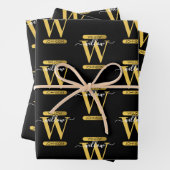 Elegant zwart & Gold Monogram modern script Inpakpapier Vel (In situ)