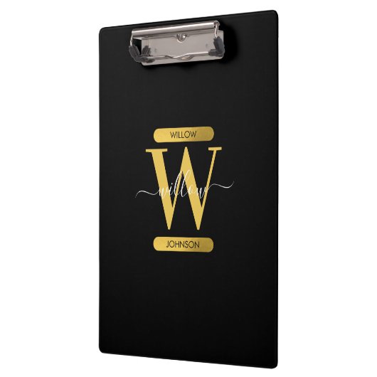 Elegant zwart & Gold Monogram modern script Klembord (Links)