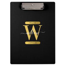Elegant zwart & Gold Monogram modern script Klembord