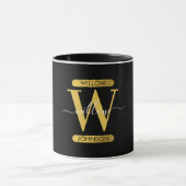 Elegant zwart & Gold Monogram modern script Mok (Midden)