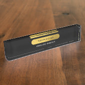 Elegant zwart & Gold Monogram modern script Naambordje (Zijkant)