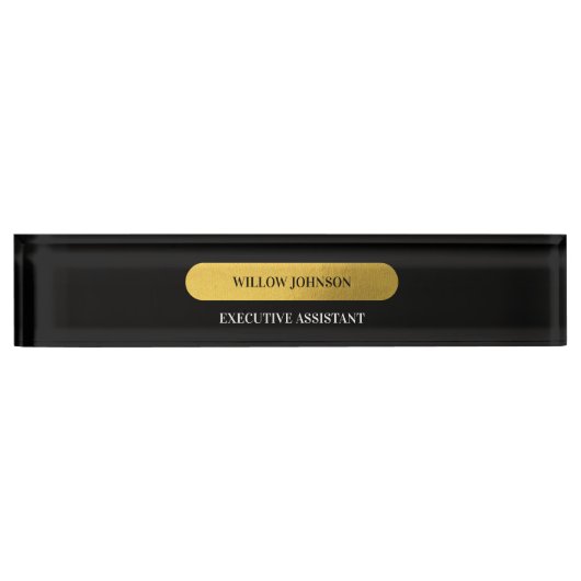 Elegant zwart & Gold Monogram modern script Naambordje (Voorkant)