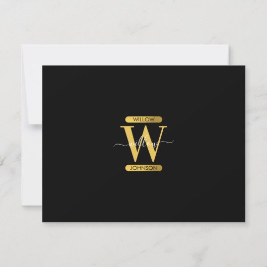 Elegant zwart & Gold Monogram modern script Notitiekaartje (Achterkant)