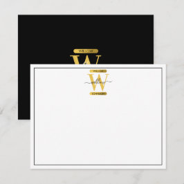 Elegant zwart & Gold Monogram modern script Notitiekaartje