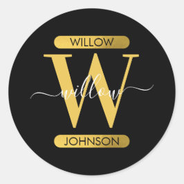 Elegant zwart & Gold Monogram modern script Ronde Sticker