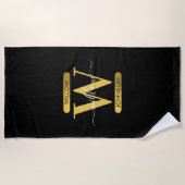 Elegant zwart & Gold Monogram modern script Strandlaken (Voorkant)