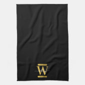 Elegant zwart & Gold Monogram modern script Theedoek (Verticaal)