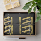 Elegant zwart & Gold Monogram modern script Tissuepapier (Geschenk)