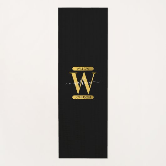 Elegant zwart & Gold Monogram modern script Yogamat (Voorkant)