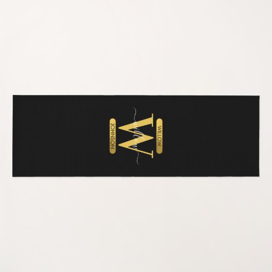 Elegant zwart & Gold Monogram modern script Yogamat (Voorkant (horizontaal))