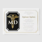 Elegant zwart | Gold Physician MD Afstudeerfeest Vellum Uitnodigingen (Voorkant)
