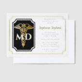 Elegant zwart | Gold Physician MD Afstudeerfeest Vellum Uitnodigingen (Offset)