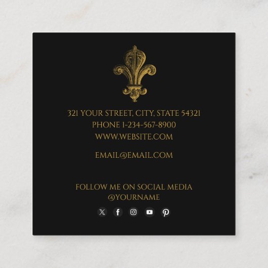 Elegant zwart & Gold Rustic  verhit Vierkante Visitekaartje (Achterkant)