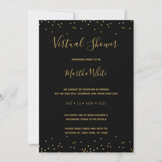 Elegant zwart Gold Simple Virtual Vrijgezellenfees Kaart (Voorkant)