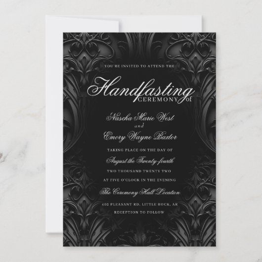 Elegant Zwart Gothic Damask Moody Handfasting Kaart (Voorkant)