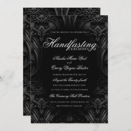 Elegant Zwart Gothic Damask Moody Handfasting Kaart