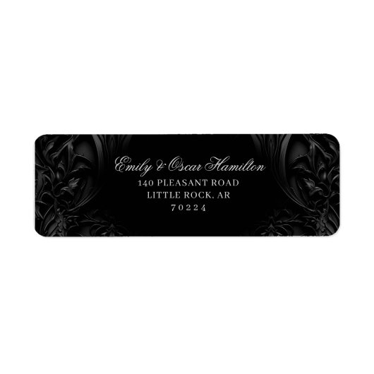 Elegant Zwart Gothic Damask Moody Retouradres Etiket (Voorkant)