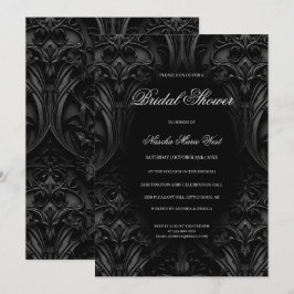 Elegant Zwart Gotisch Damast Moody Vrijgezellenfee Kaart