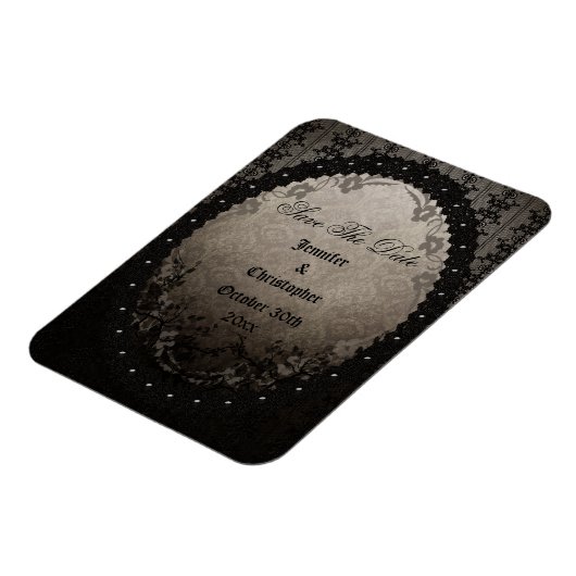 Elegant Zwart Gotisch Lijst Save The Date Bruiloft Magneet (Linkerzijde)