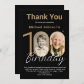 Elegant zwart goud 100e verjaardag bedankkaart (Voorkant / Achterkant)