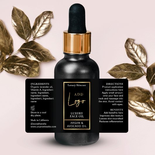 Elegant Zwart & Goud 1 OZ Olie Dropper Flessenetik Etiket