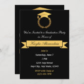 Elegant Zwart & Goud 2025 Afstuderen Uitnodiging (Voorkant / Achterkant)