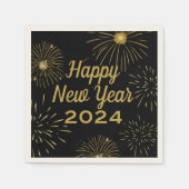 Elegant zwart goud 2025 Happy New Year Party Servet (Voorkant)