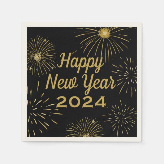 Elegant zwart goud 2025 Happy New Year Party Servet (Voorkant)